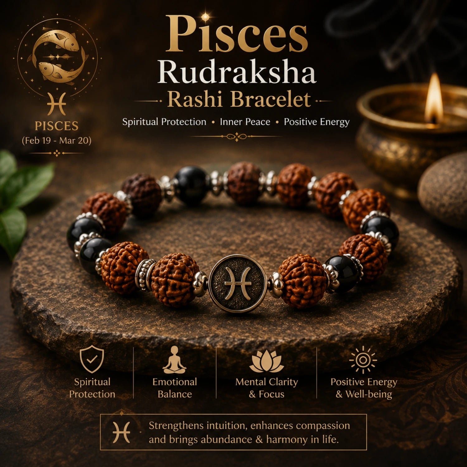 Pisces Rudraksha Rashi Bracelet